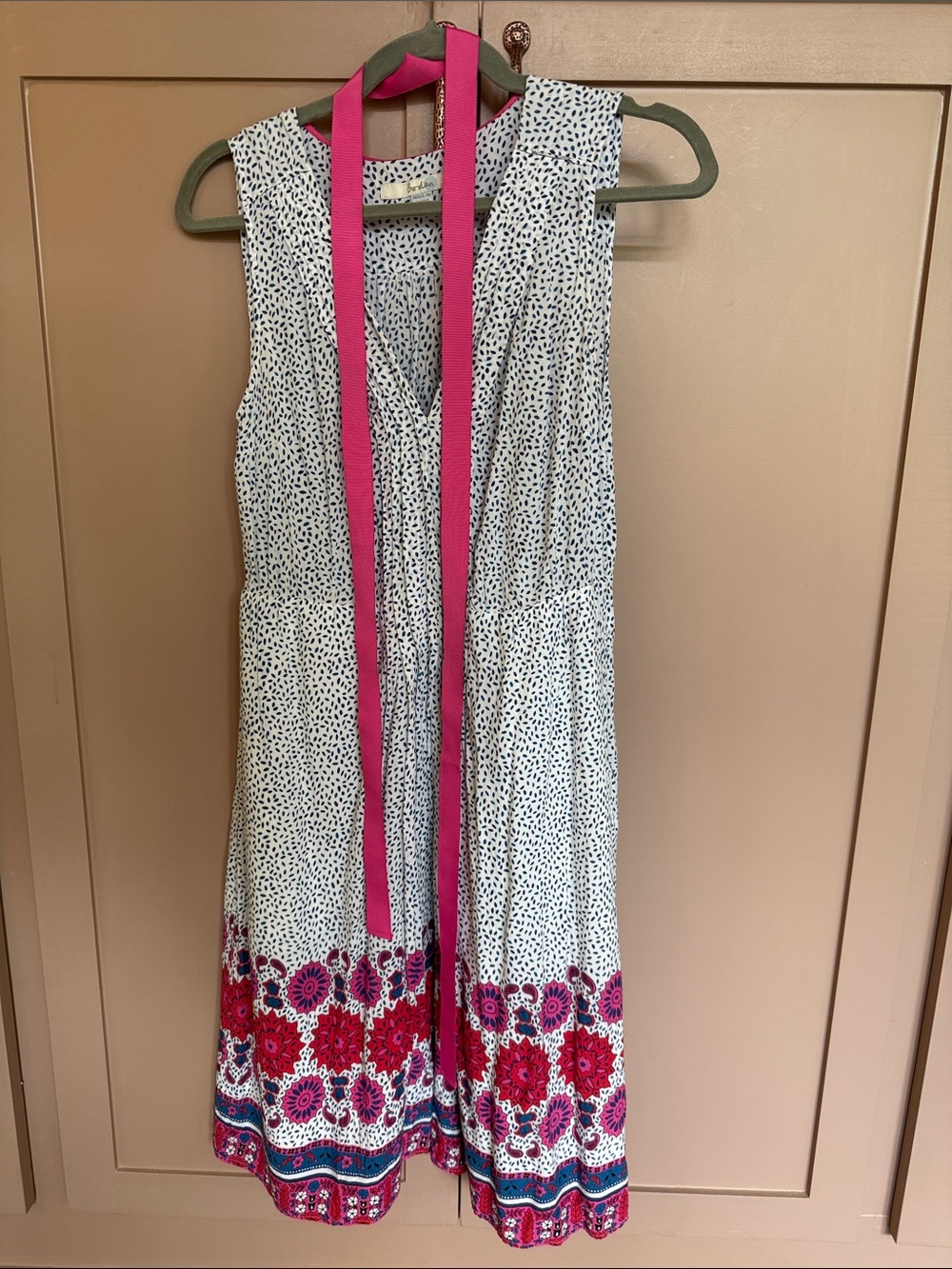 Boden Women’s White and Pink Floral Border Summer Dress (6)